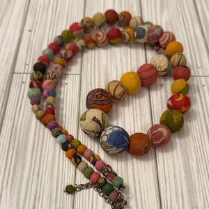 36 inch fabric covered Colorful Beaded Necklace